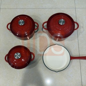 Cast Iron Stockpot  Red Color Cookware Set 4piece