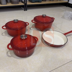 Cast Iron Stockpot  Red Color Cookware Set 4piece